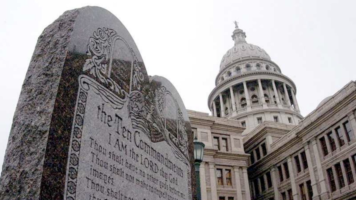 Ten Commandments stone in front of Texas state capitol